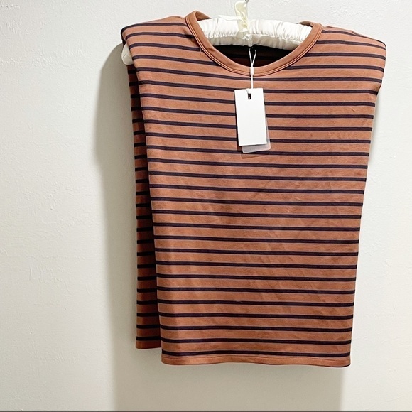 ENDLESS ROSE Women’s Padded Shoulder Striped Tee - Picture 2 of 8